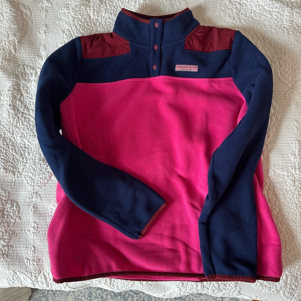 Vineyard Vines Pink and Navy Cowl Sweater